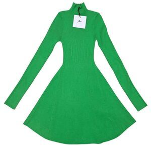 Yllw Mock Neck Holiday Party Fit & Flare Knit Mini Dress Vibrant Green Small NWT